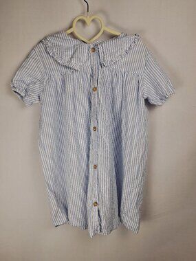 Little Paper Doll Girls 7Y Blue Stripe Peter Pan Collar Dress 100% Cotton Pastel